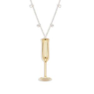 ROBERTO COIN 18K CHAMPAGNE FLUTE NECKLACE w/ DIAMOND "BUBBLES" Ret $2050